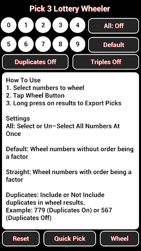 Android application Pick 3 Lottery Wheeler screenshort
