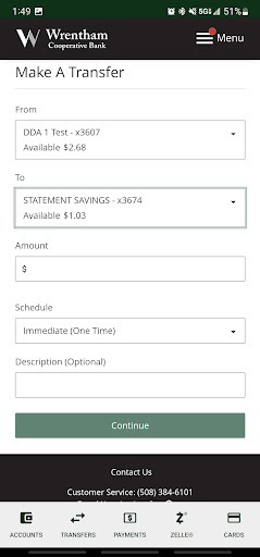 Wrentham Co-op Mobile Banking Screen 3