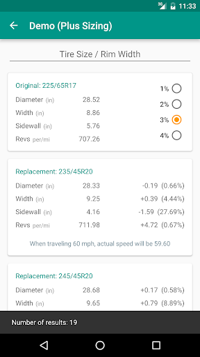 Tire Calculator Deluxe Screen 2