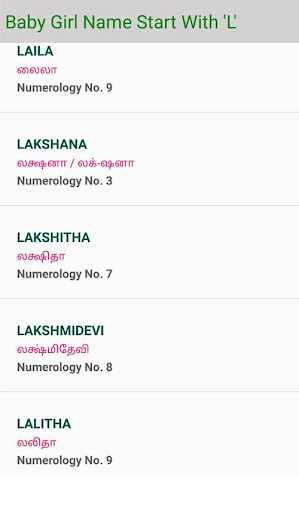 Tamil Baby Names Numerology - Screen 2