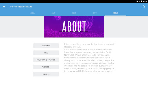 Screenshot of Crossroads Mobile App