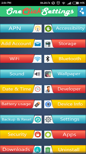 Android application One Click Settings screenshort