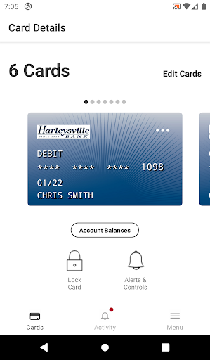 Harleysville Bank Card App Screen 2