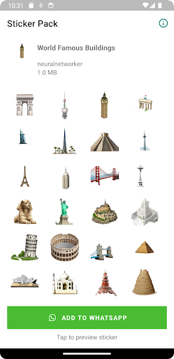 Android application Famous Buildings WAStickerApps screenshort