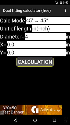 Android application Duct fitting calculator (Ads) screenshort