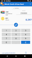 Bitcoin (BTC) e Rand sudafricano (ZAR) calcolatore di conversione di tasso di cambio di valuta