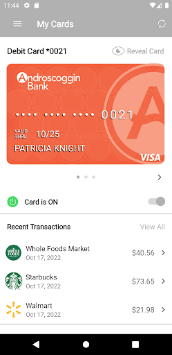 Android application Androscoggin Bank Card Control screenshort