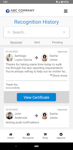 Acclaim Recognition Screen 3