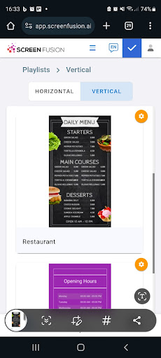 Android application ScreenFusion Digital Signage screenshort
