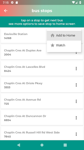 upnext: find your next TTC bus Screen 3
