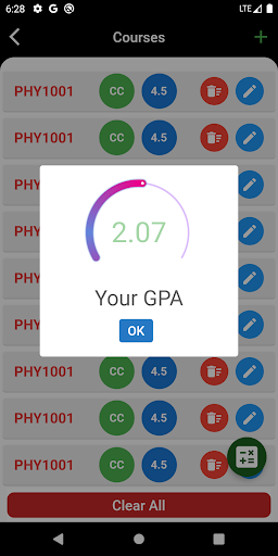 Android application GPA CALCULATOR screenshort