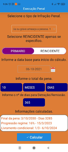 Android application Calculadora de Execução Penal screenshort