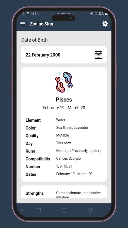 Android application Zodiac Sign screenshot