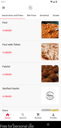 Android application Mama Food screenshort