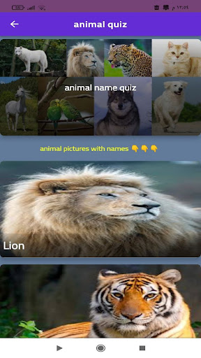 Android application animal quiz - animal name quiz screenshort