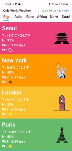 Android application 오로지 세계 날씨 Only World Weather screenshort