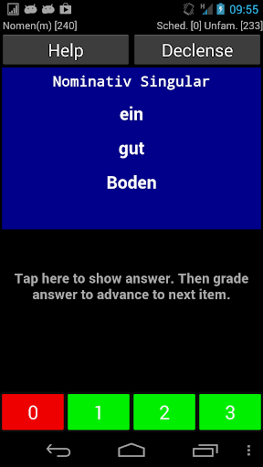German Declension Trainer Screen 2