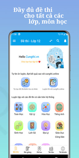 Android application Ôn Thi trắc nghiệm THCS, THPT screenshort