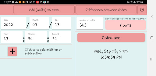 Date Time Calculator Screen 3