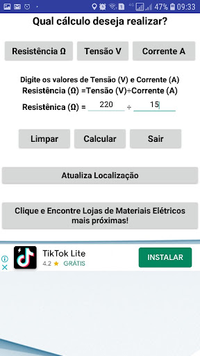 Cálculo Elétrico ++ Screen 2