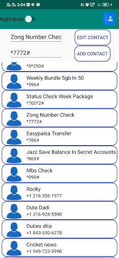 Android application Recent Contacts screenshort