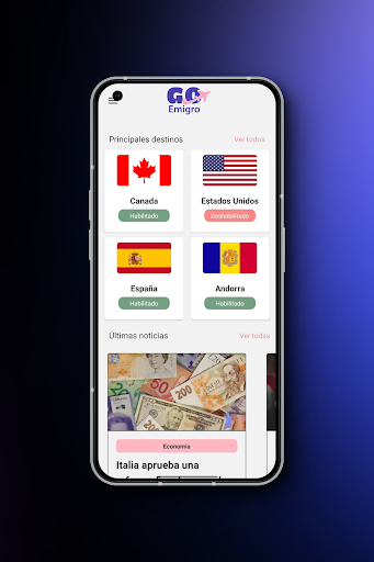Android application GoEmigro screenshort