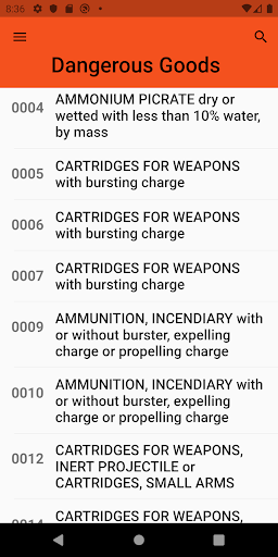 Android application Dangerous Goods screenshort