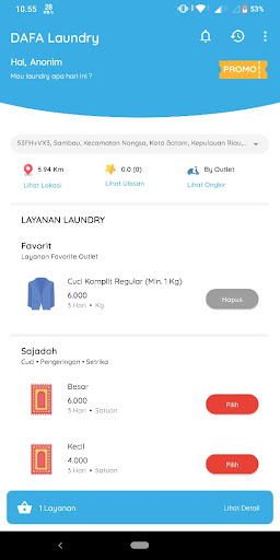 Android application Dafa Laundry screenshort