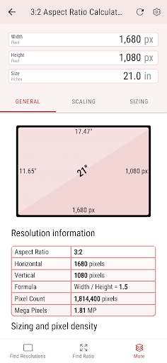 Android application Aspect Ratio Calculator screenshort