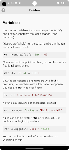 Cheat Sheet for Swift Screen 2