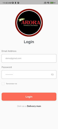 Android application Arora Sweets Delivery screenshort