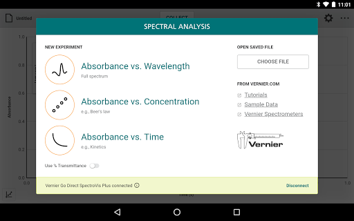 Screenshot of Vernier Spectral Analysis