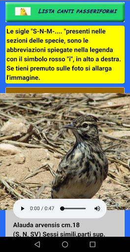 Canti degli Uccelli dItalia Screen 3