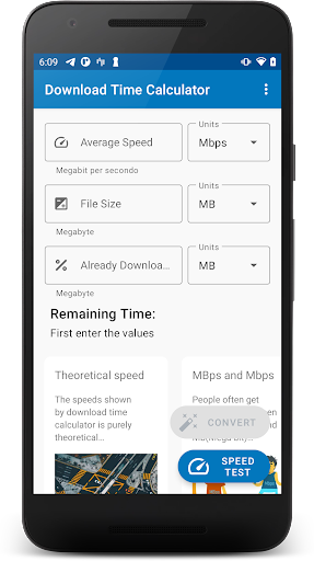 Android application Download Time Calculator screenshort