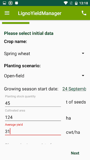 LignoYieldManager Screen 2