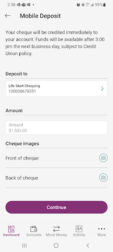 Weyburn CU Mobile Banking Screen 3