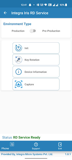 Android application Integra Iris RD Service screenshort