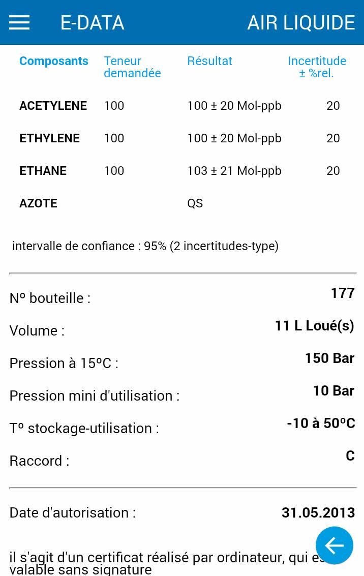 Android application Air Liquide E-Data screenshort