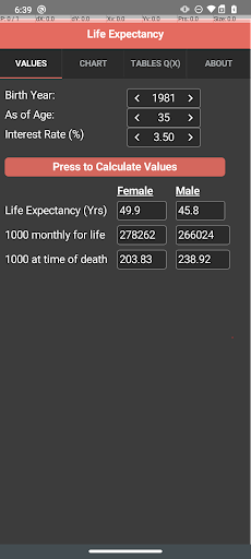 Android application Life Expectancy screenshort