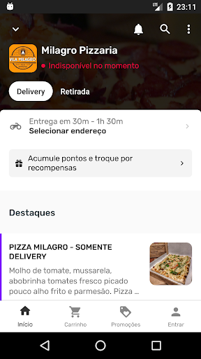 Android application Milagro Pizzaria screenshort
