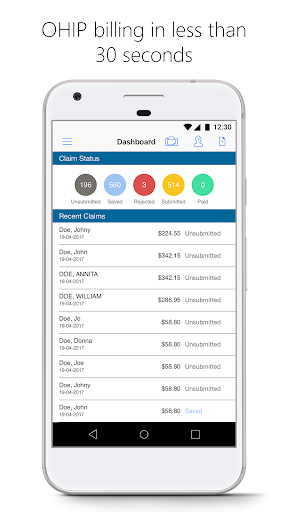 Android application MDBilling.ca - OHIP billing screenshort