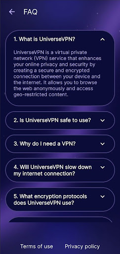 UniverseVpn Screen 2