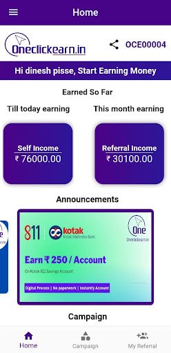 OneClickEarn Screen 2