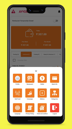 Android application Ayyoeat: Restaurant Partner screenshort