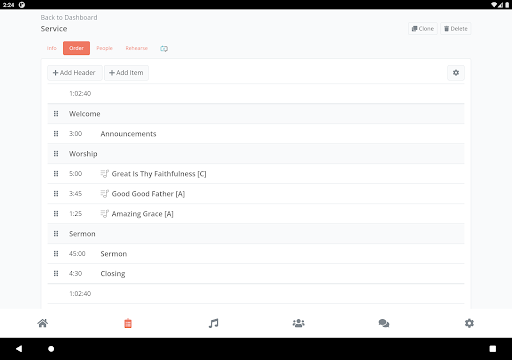 Screenshot of Planning by WorshipTools