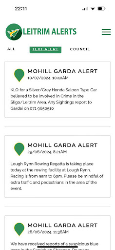 Leitrim Alerts Screen 2