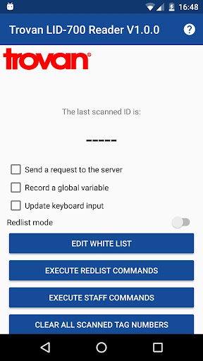 Android application Trovan LID710 BLE RFID Reader screenshort
