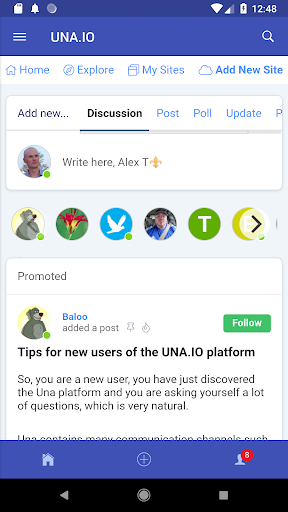 Android application UNA.IO screenshort