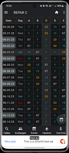 Android application Work Shift Table screenshort