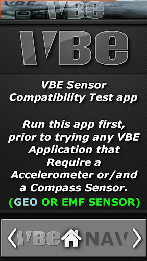 VBE SENSOR Compatibility APP Screen 2